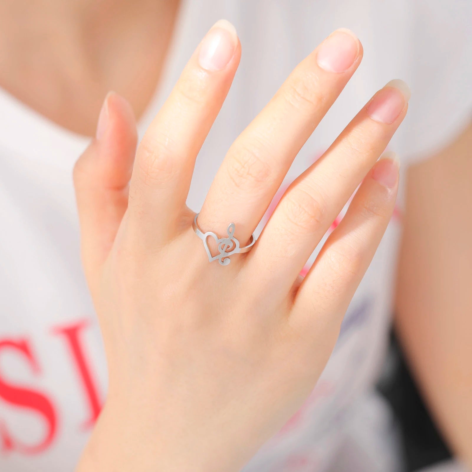 DAIIIBABYYY  -  Music Note Heart of Treble and Bass Ring Women Stainless Steel Gold Color Open Finger Rings 2024 Fashion Jewelry Gift
