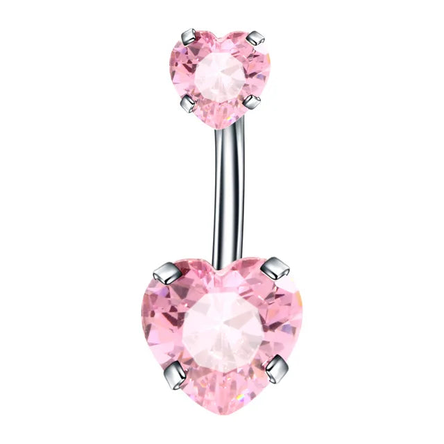 DAIIIBABYYY  -  Fashion Zircon Heart Belly Button Piercing for Women Stainless Steel Long Flower Pendant Navel Rings Piercing Ombligo Jewelry