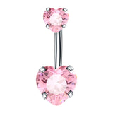 DAIIIBABYYY  -  Fashion Zircon Heart Belly Button Piercing for Women Stainless Steel Long Flower Pendant Navel Rings Piercing Ombligo Jewelry