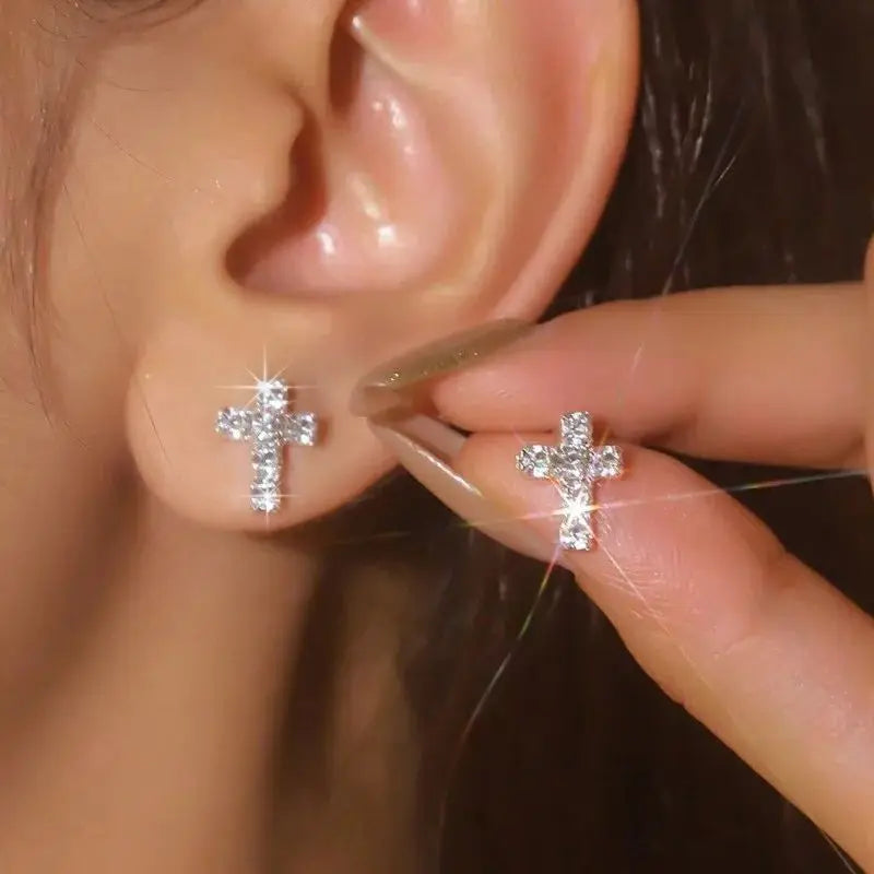 DAIIIBABYYY  -  6Pcs/set Silver Color Rhinestone Cross Stud Earrings For Women Fashion Punk Earring Sets Trendy Jewelry Gifts