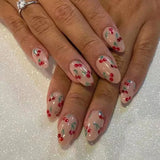 Daiiibabyyy  24pcs Wearable Nails Sets Press on Bow Rhinestone Design Almond Fake Nails Tips Flower Pink Long Nail Art Finished False Nail