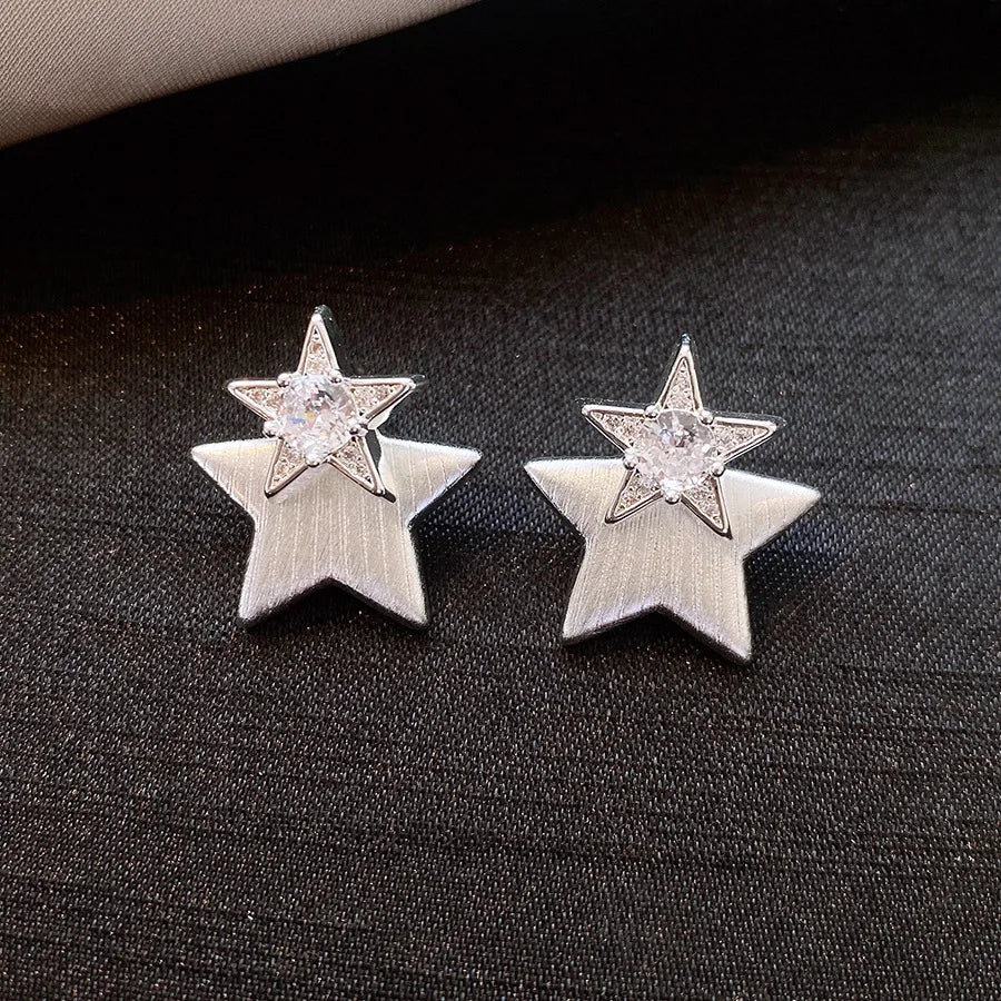Daiiibabyyy  Korean Fashion Zircon Star Earrings for Women Sweet Personalized Stud Earring High-end Luxury Designer Jewelry Wholesale