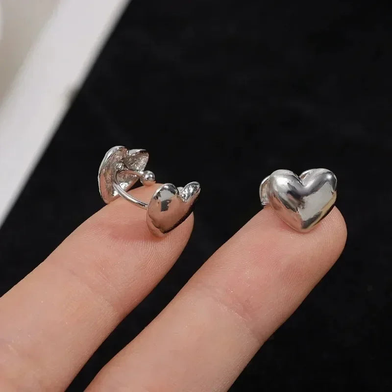 DAIIIBABYYY  -  Punk Silver Metal Heart Ear Cuff Clips Fake Piercing Earrings for Women Fashion Stainless Steel Earring Jewelry Gifts