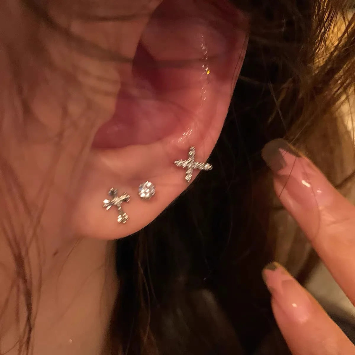 DAIIIBABYYY  -  6Pcs/set Silver Color Rhinestone Cross Stud Earrings For Women Fashion Punk Earring Sets Trendy Jewelry Gifts