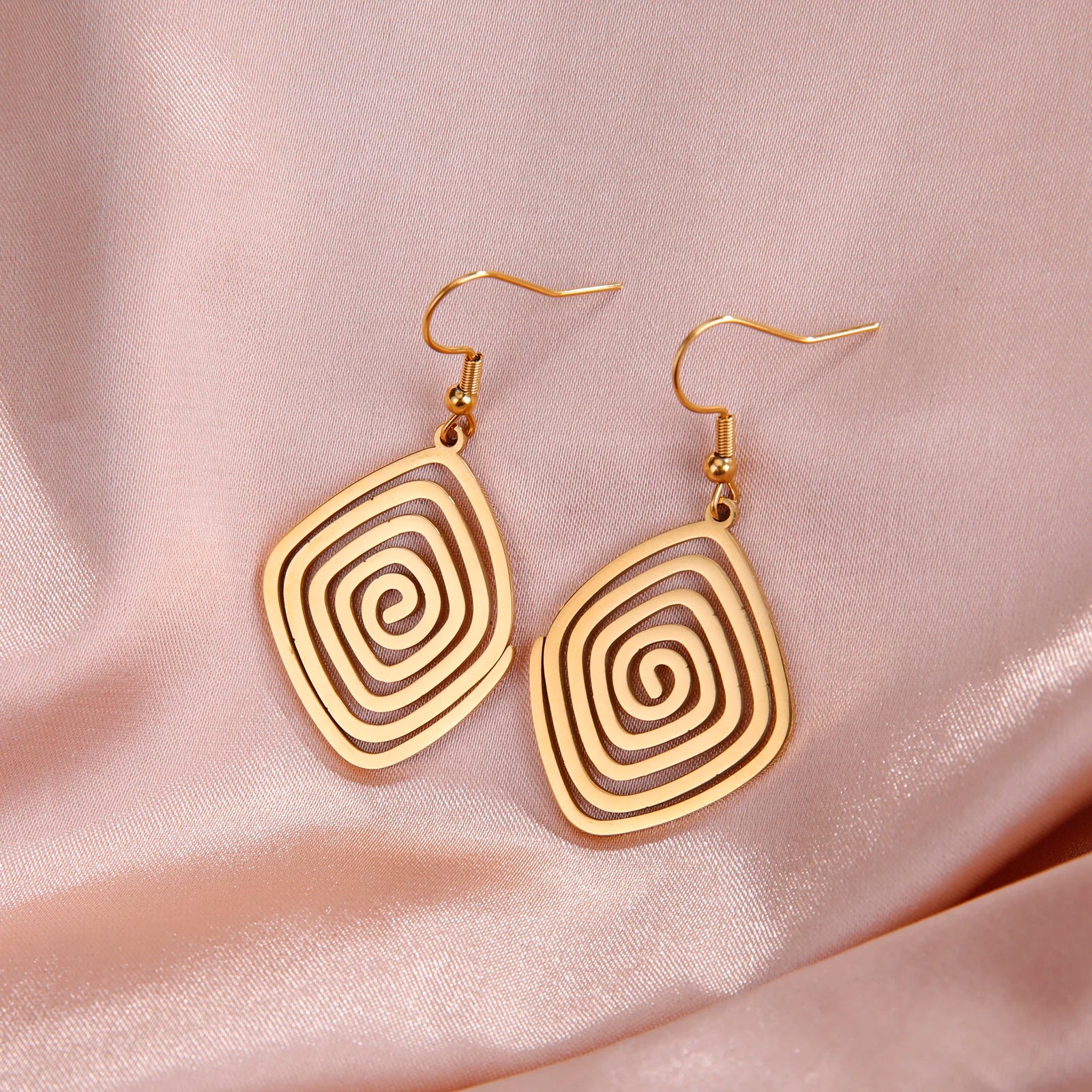 DAIIIBABYYY  -  Irregular Spiral Swirl Drop Earrings Women Gold Color Stainless Steel Geometric Earring Trend Jewelry Gift Wholesale