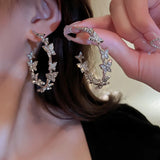 Daiiibabyyy  Butterfly Hoop Earrings for Woman Geometric Rhinestones Earrings Party Women Jewelry Gifts