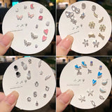 DAIIIBABYYY  -  Korean Fashion New Week Stud Earrings Set for Women Mini Sweet Pearl Heart Bow Rainbow Earring Luxury Jewelry Gift