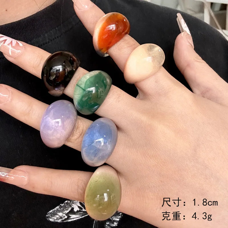 DAIIIBABYYY  -  Trendy Gradient Colorful Transparent Resin Acrylic Big Ring Geometric Oval Finger Rings For Women Fashion Hand Stackable Jewelry