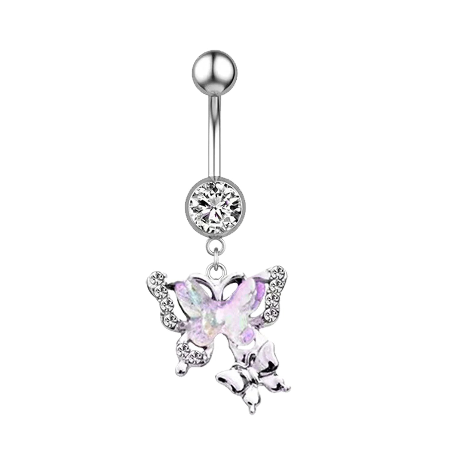DAIIIBABYYY  -  Punk Butterfly Belly Button Rings Stainless Steel Dangle Zircon Dangle For Women Belly Navel Rings Body Belly Piercing Jewelry