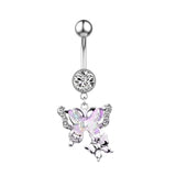 DAIIIBABYYY  -  Punk Butterfly Belly Button Rings Stainless Steel Dangle Zircon Dangle For Women Belly Navel Rings Body Belly Piercing Jewelry