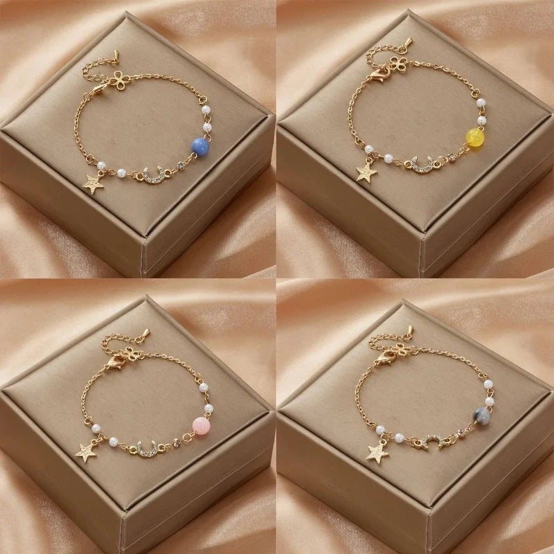 Daiiibabyyy Fashion Planet Bracelet for Women Charm Luxury Moonstone Crystal Stars Bracelet Girls Fine Jewelry Bracelet Women Jewelry Gift