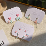 DAIIIBABYYY  -  Gradient Color Pink Blue Summer Bowknot Moon Star Pendant Earrings Set Women Korean Fashion Sweet Heart Stud Earring Jewelry
