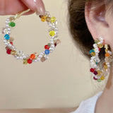 Daiiibabyyy  Shiny Colored Rhinestone Hoop Earrings for Women Exaggerated Geometric Crystal Large Circle Earrings Pearl Bead Earrings Jewelry