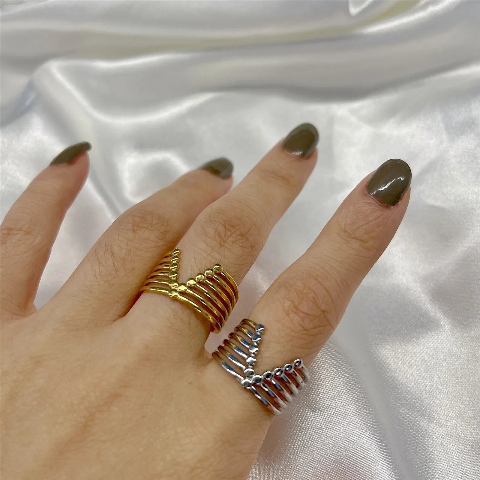 DAIIIBABYYY  -  V Shape Rings for Women Stainless Steel Gold Color Wide Open Finger Ring  Hiphop Party Jewelry Valentine's Day Gift