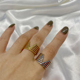 DAIIIBABYYY  -  V Shape Rings for Women Stainless Steel Gold Color Wide Open Finger Ring  Hiphop Party Jewelry Valentine's Day Gift