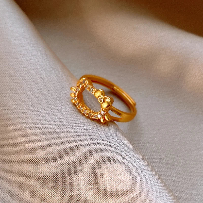 Daiiibabyyy  Zircon Bow Little Cat Ring for Women Light Luxury High Grade Finger Rings  Exquisite Wedding Accessories
