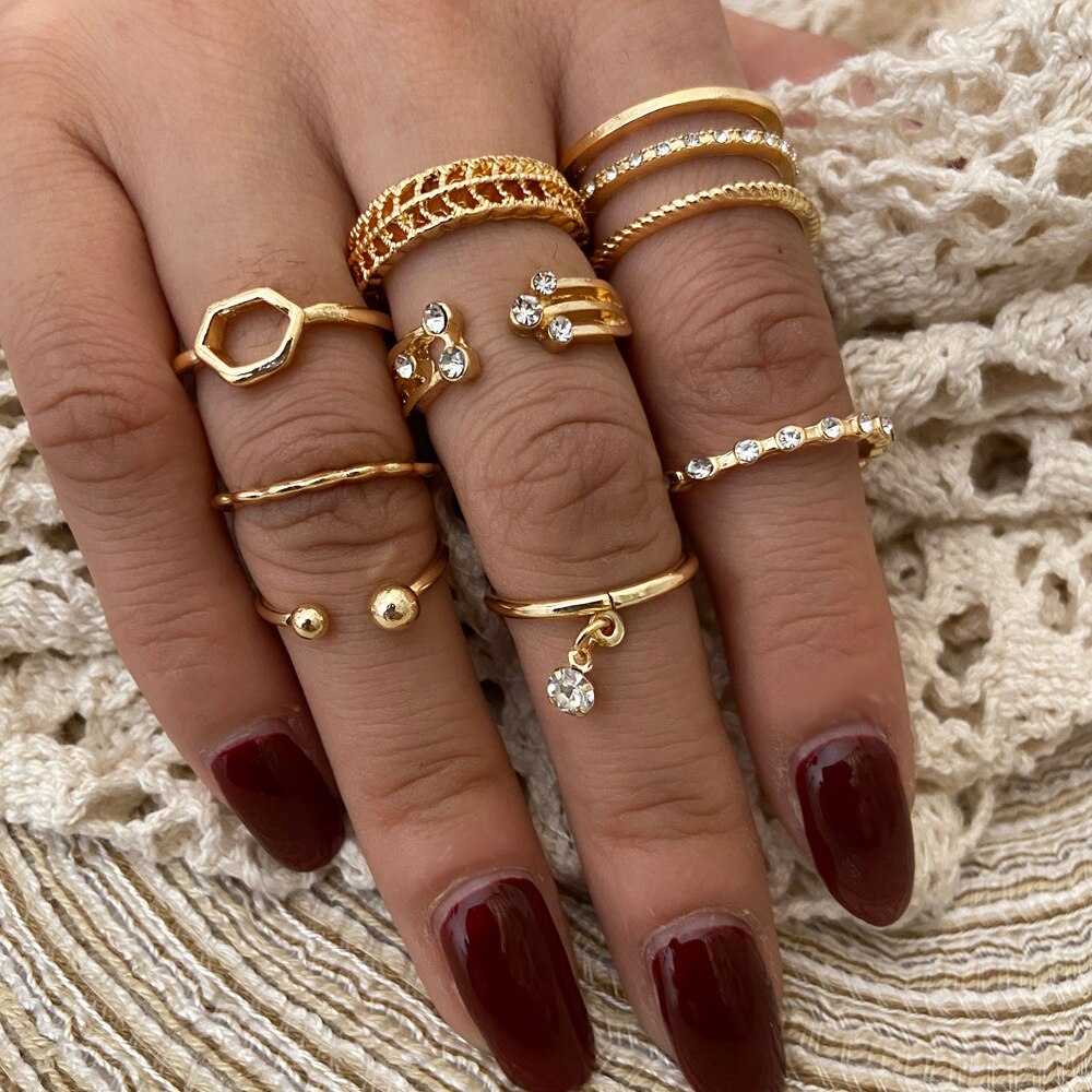 Bohemian Geometric Rings Sets Crystal Star Moon Flower Butterfly Constellation Knuckle Finger Ring Set For Women Fashion Jewelry daiiibabyyy