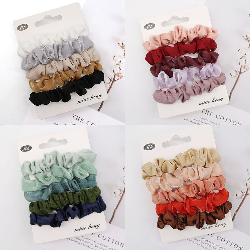 5Pcs Scrunchies Hairband Hair Tie Women for Hair Accessories Satin Scrunchies Stretch Ponytail Holders Handmade Gift Heandband daiiibabyyy
