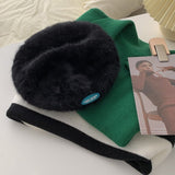Autumn and Winter Warm Candy Color Painter Hat Rabbit Fur Women Beret Women Luck Born Slogan Fashion Hat Luxury Winter Woman Hat daiiibabyyy