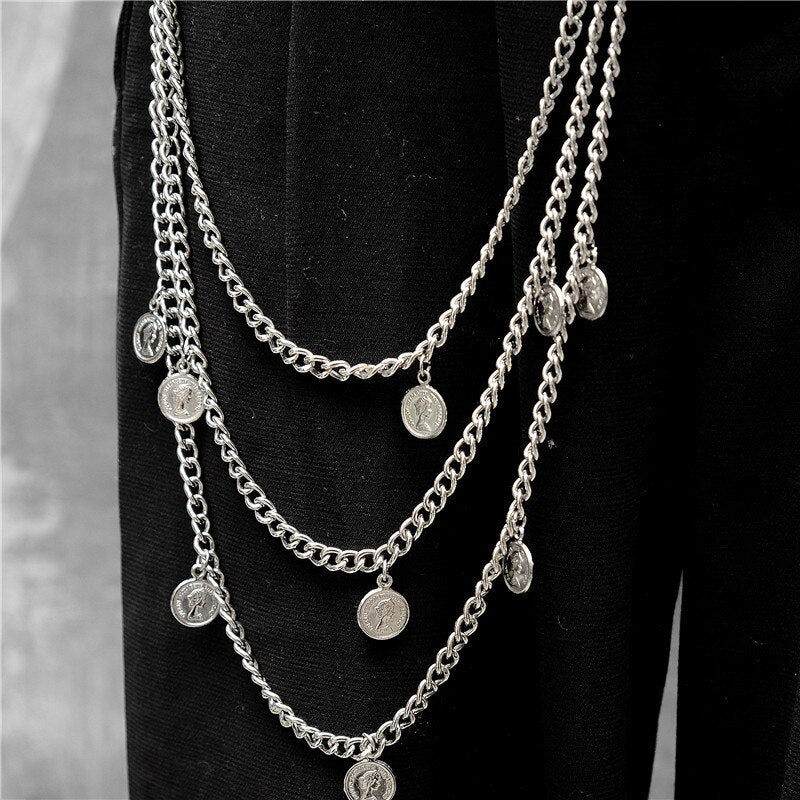 2022 Trendy Punk Silver Color Multilayer Chain Boy Girls Waist Pants Chain Hip hop Portrait Pendant Trousers Keys Chain Jewelry daiiibabyyy