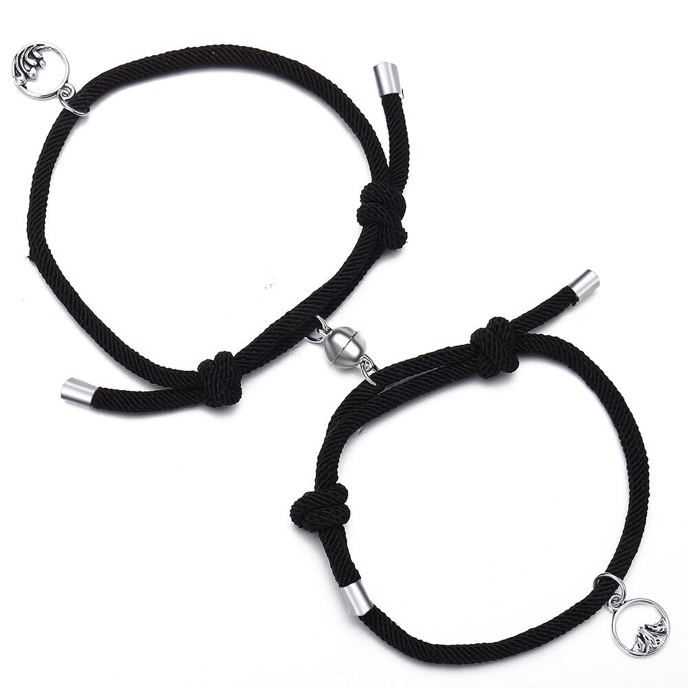 2pcs Star Moon Magnetic Couple Bracelet Set for Men Women Trendy Handmade Rope Chain Friendship Bracelet Adjustable Jewelry daiiibabyyy