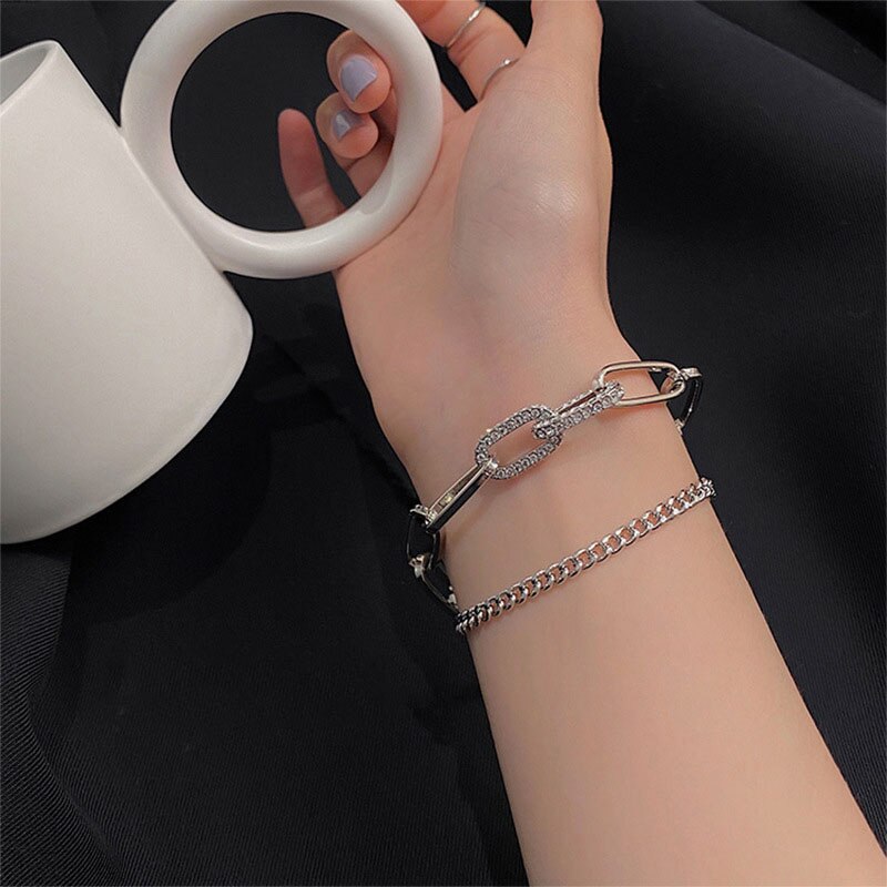 Bracelet for Women Fashion Crystal Chain Double Bracelet Hip Hop Simple Geometry Bracelet Jewelry Accessories Wholesale daiiibabyyy