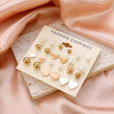24pcs Women's Earrings Set Pearl Earrings for Women Bohemian Fashion Jewelry 2022 Geometric Crystal Heart Stud Earrings daiiibabyyy