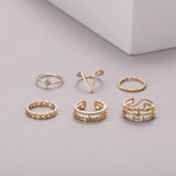 5pcs New Personality Golden Ring Creative Geometric Inlaid Rhinestone Girl and Lady Ring daiiibabyyy