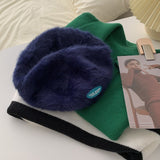 Autumn and Winter Warm Candy Color Painter Hat Rabbit Fur Women Beret Women Luck Born Slogan Fashion Hat Luxury Winter Woman Hat daiiibabyyy