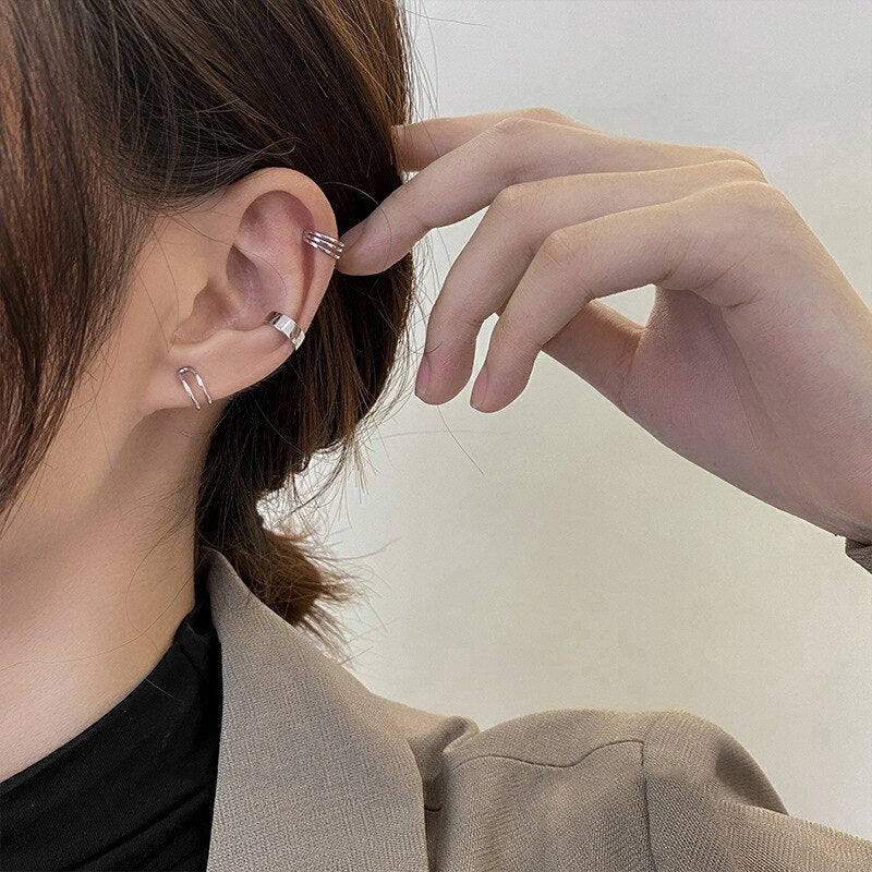 3 Pcs Fashion Simple Smooth Ear Cuffs Clip Earrings for Women No Piercing Fake Cartilage Earring Jewelry Gifts Cross Earrings daiiibabyyy