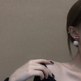 Autumn Winter Christmas Ear Jewelry Cute Lattice Cloth Khaki Hairball Statement Drop Earrings For Women Korean Party Earrings daiiibabyyy