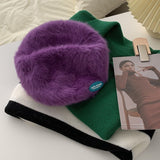 Autumn and Winter Warm Candy Color Painter Hat Rabbit Fur Women Beret Women Luck Born Slogan Fashion Hat Luxury Winter Woman Hat daiiibabyyy