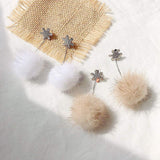 Autumn New Fashion Long Mink Fur Fluffy Hairball Dangle Earrings For Women Girls Party Jewelry Crystal Snowflake Drop Earring daiiibabyyy
