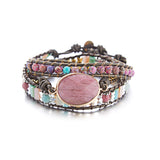 2022 New Romantic Spiritual Chakra Leather Wrap Bracelets Mix Stone Heart Shape 3 Strands Bracelets For Women Girls Hand Jewelry