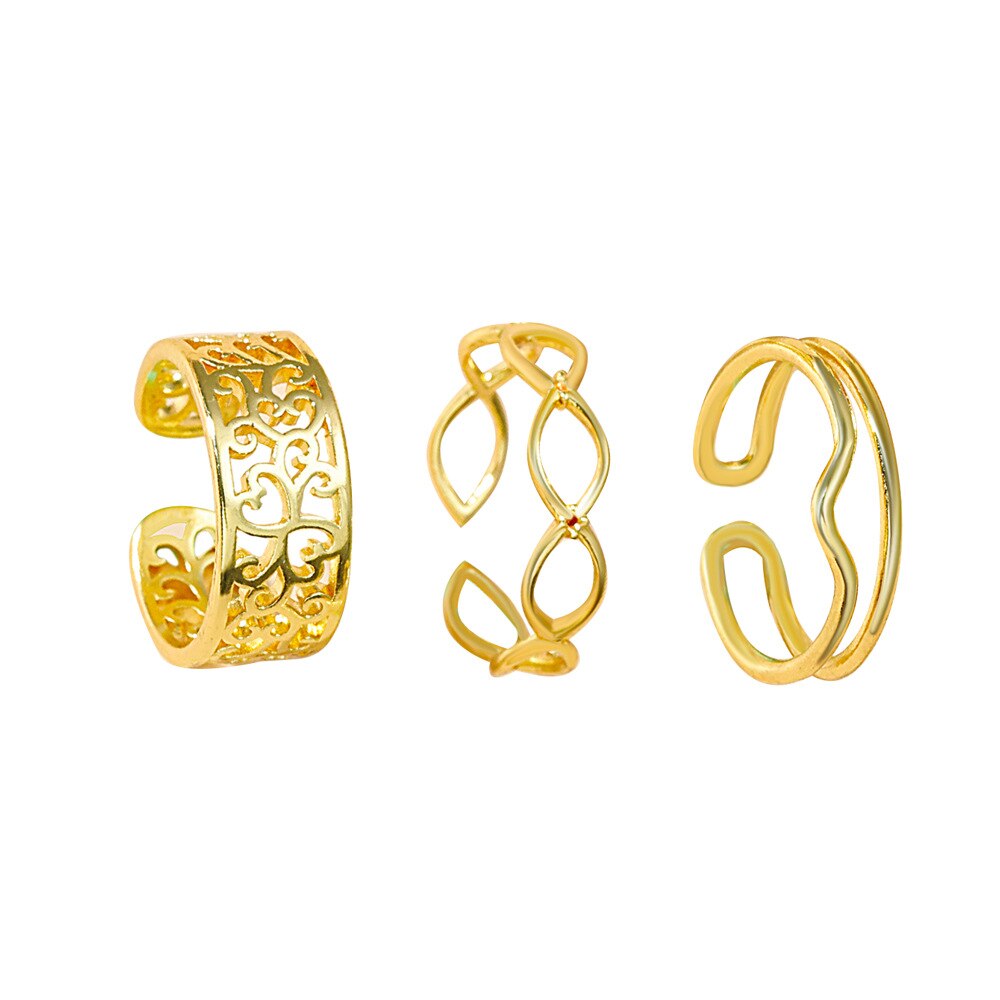 3pcs Fashion Jewelry Rings Set Hot Selling Metal Copper Hollow Round Opening Women Finger Ring For Girl Lady Party Wedding Gifts daiiibabyyy