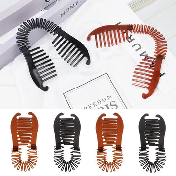 Daiiibabyyy Woman Hair Comb Banana Hairpin Fashion Simple Black Oval PE Plastic Hairpin Vertical Clip Ponytail Holder Hair Accessories