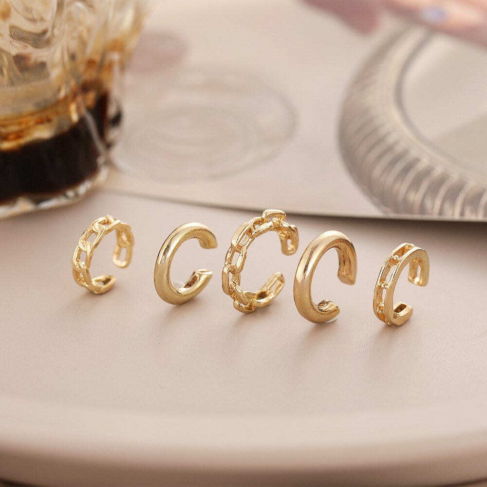 3/5Pcs Helix Cartilage Conch Fake Without Piercing Cuff Earring Earcuff Wrap Rock Earring Cuff No Piercing Women Clip Adjustable daiiibabyyy