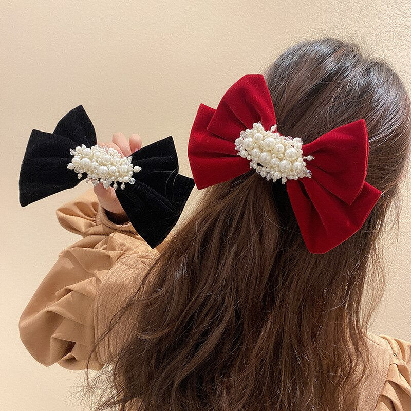 Bow Hair Clips Pearl Hair Clips Headdresses Temperament Korean Version Sweet Girly Heart Hairpins Small Fresh Hair Accessories daiiibabyyy