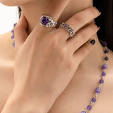 Vintage Green Purple Crystal Rhinestone Opening Finger Knuckle Rings Charm Opal Beads Necklace Girls Party Gift Fashion Jewelry daiiibabyyy