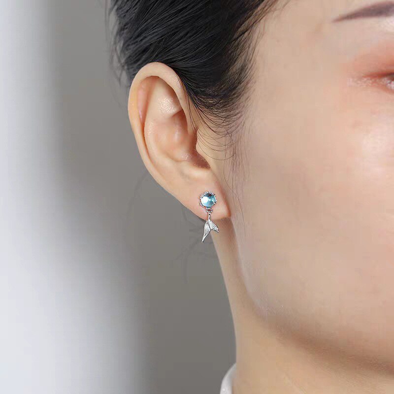 Blue Rhinestone Whale & Dolphin Mermaid Tail Stud Earrings for Women Wedding Earrings Ear Pierced Dangle Earing daiiibabyyy