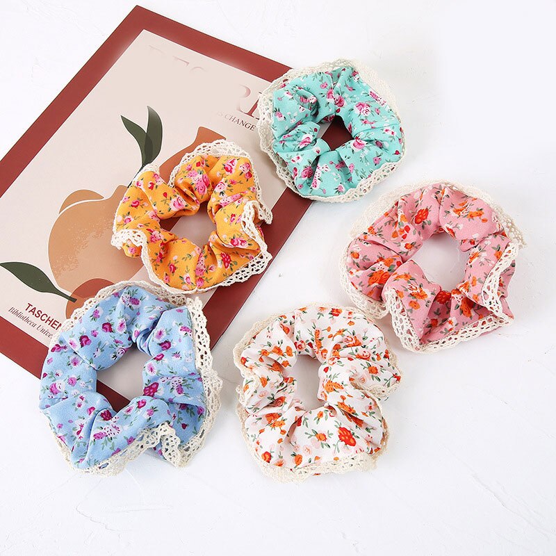 Big Size Korea Elastic Kawaii Hair Bands Girls Floral Lace Edge Scrunchie Ponytail Holder Hair Ties Headwear Hair Accessories daiiibabyyy