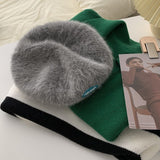 Autumn and Winter Warm Candy Color Painter Hat Rabbit Fur Women Beret Women Luck Born Slogan Fashion Hat Luxury Winter Woman Hat daiiibabyyy