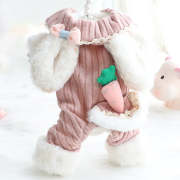 2022 Winter New Cotton Velvet Warm Dog Jumpsuit Jackets Cute Carrot Rabbit Ear Decor Costumes For Small Medium Dog Pet Clothes daiiibabyyy