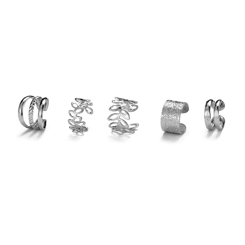 5 Pcs Set of Non-perforated Ear Bone Clip Hollow Earrings Personality Gold Foil Retro Hollow Multi-layer Fashion Female Jewelry daiiibabyyy