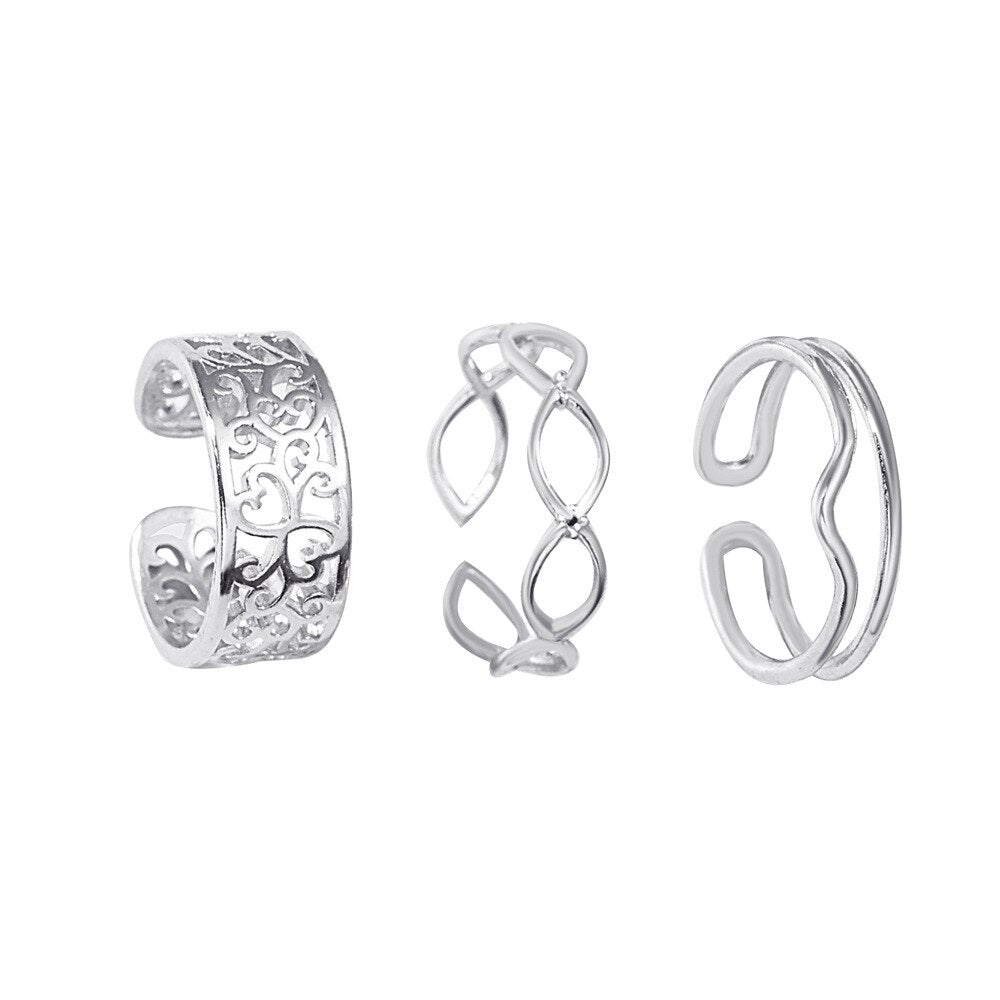 3pcs Fashion Jewelry Rings Set Hot Selling Metal Copper Hollow Round Opening Women Finger Ring For Girl Lady Party Wedding Gifts daiiibabyyy