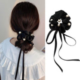 Bow Tie Pearl Hair Accessories Simple Temperament Ponytail Head Rope Ribbon Hair Tie All-match Sweet Korean Style Headdress daiiibabyyy