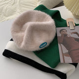 Autumn and Winter Warm Candy Color Painter Hat Rabbit Fur Women Beret Women Luck Born Slogan Fashion Hat Luxury Winter Woman Hat daiiibabyyy