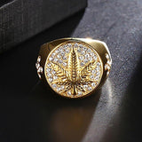 Business Men's 18k Gold Filling Carved Golden Maple Leaf Rings for Men Punk Inlaid with White Zircon Wedding Party Jewelry daiiibabyyy