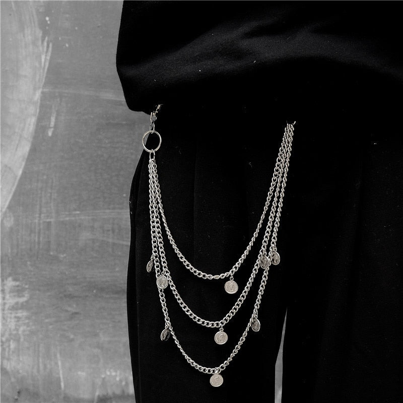 2022 Trendy Punk Silver Color Multilayer Chain Boy Girls Waist Pants Chain Hip hop Portrait Pendant Trousers Keys Chain Jewelry daiiibabyyy