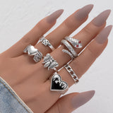 Brand New Retro Love Heart Silver Ring Men's and Women's Snake-shaped Dice Punk Style Jewelry Ring Always Love Combination 5 daiiibabyyy